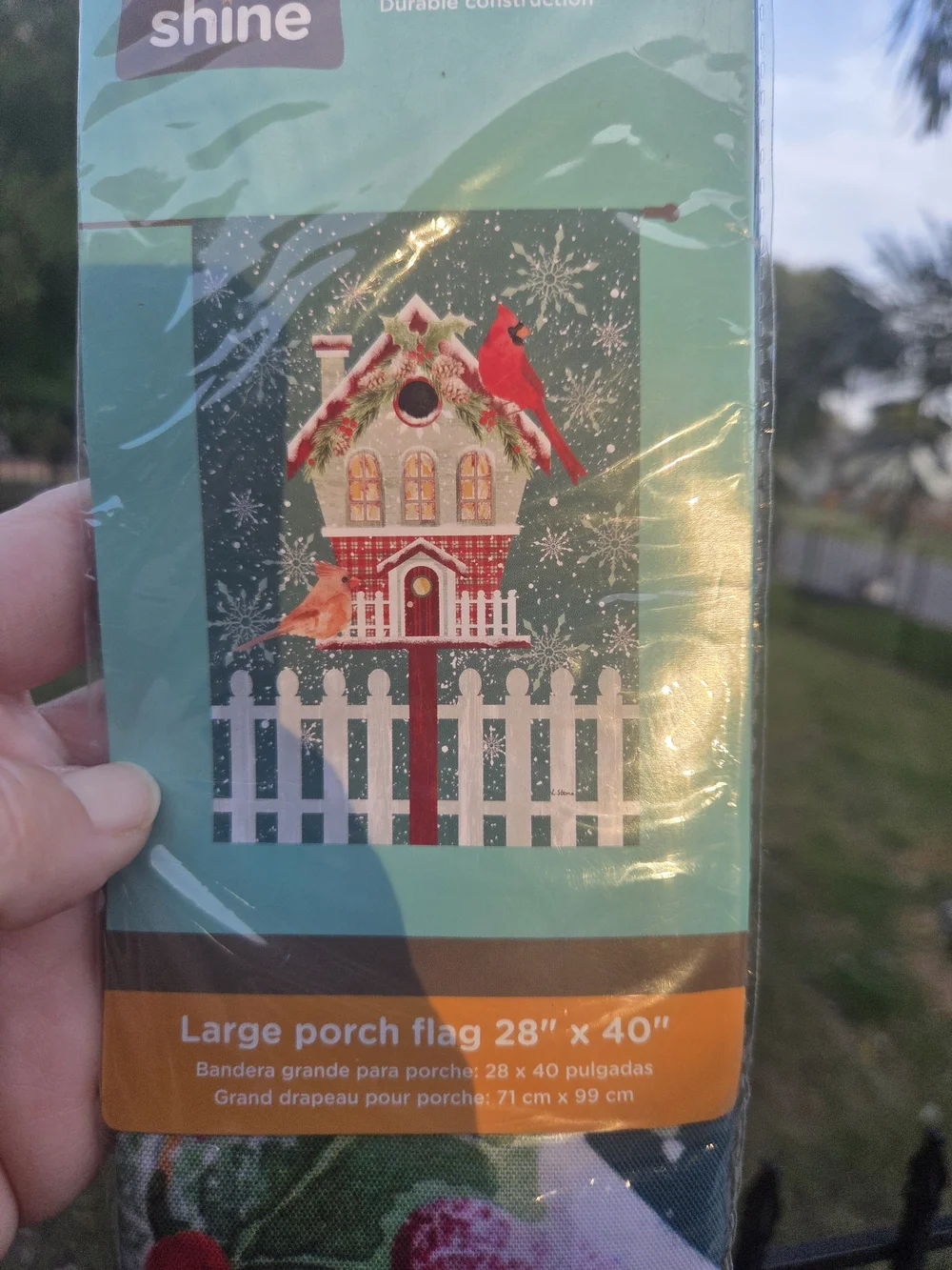 Rain or Shine Large House Porch Flag Winter Birdhouse Cardinals Nylon 28x40 NEW